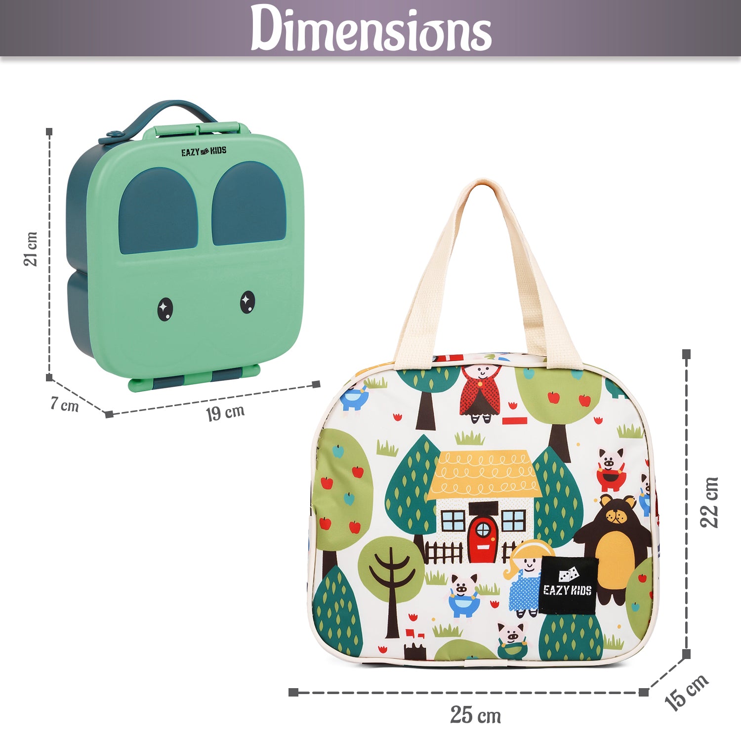 EAZY KIDS Bento Box wt Insulated Lunch Bag Combo - Green