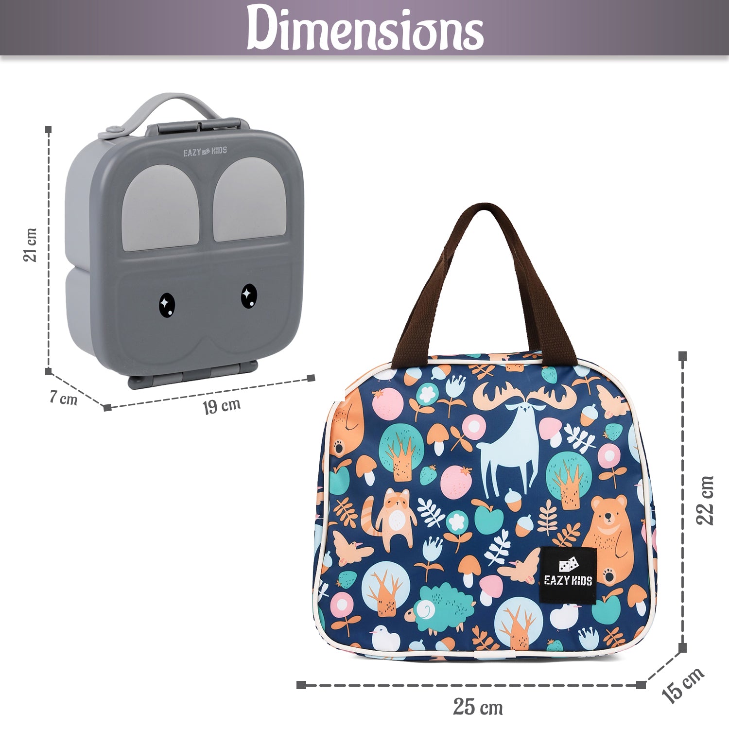 EAZY KIDS Bento Box wt Insulated Lunch Bag Combo - Grey