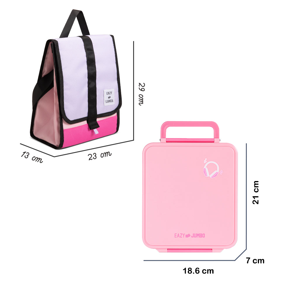EAZY KIDS Jumbo Bento Lunch Box w/ Lunch Bag, Thermos & Dip Jar- Pink