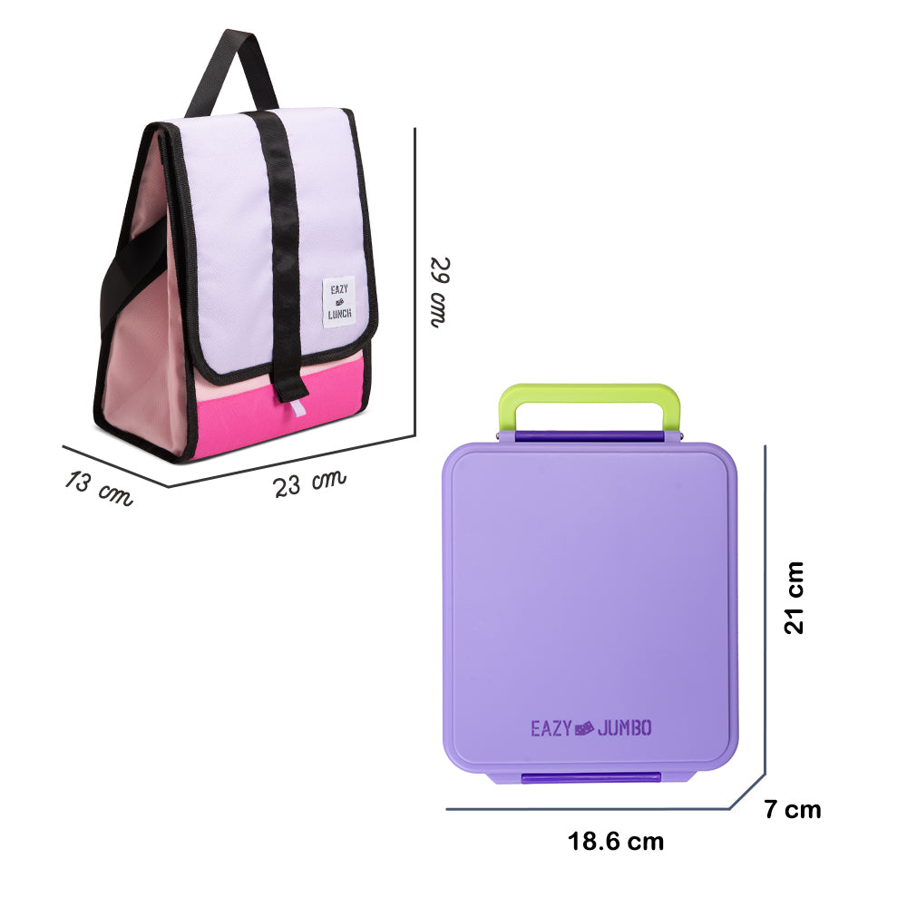 EAZY KIDS Jumbo Bento Lunch Box w/ Lunch Bag, Thermos & Dip Jar- Purple