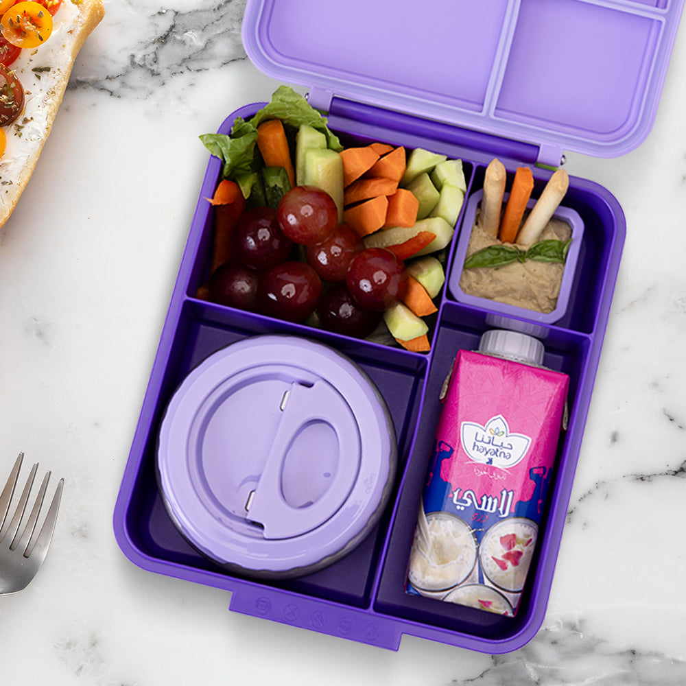 EAZY KIDS Jumbo Bento Lunch Box w/ Lunch Bag, Thermos & Dip Jar- Purple