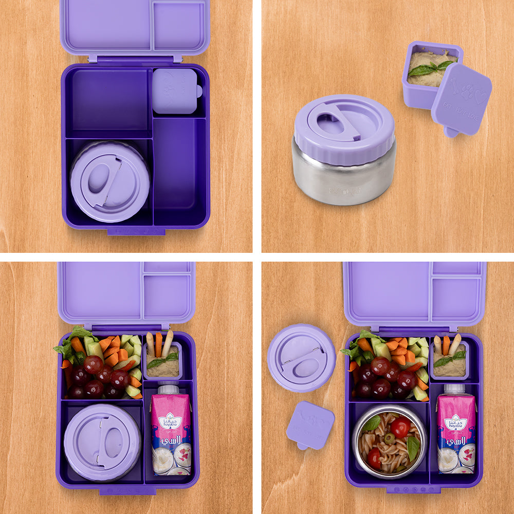 EAZY KIDS Jumbo Bento Lunch Box w/ Lunch Bag, Thermos & Dip Jar- Purple
