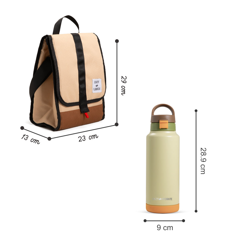 EAZY KIDS Vacuum Insulated Water Bottle w/ Lunch Bag - Refresh, 950ml Green