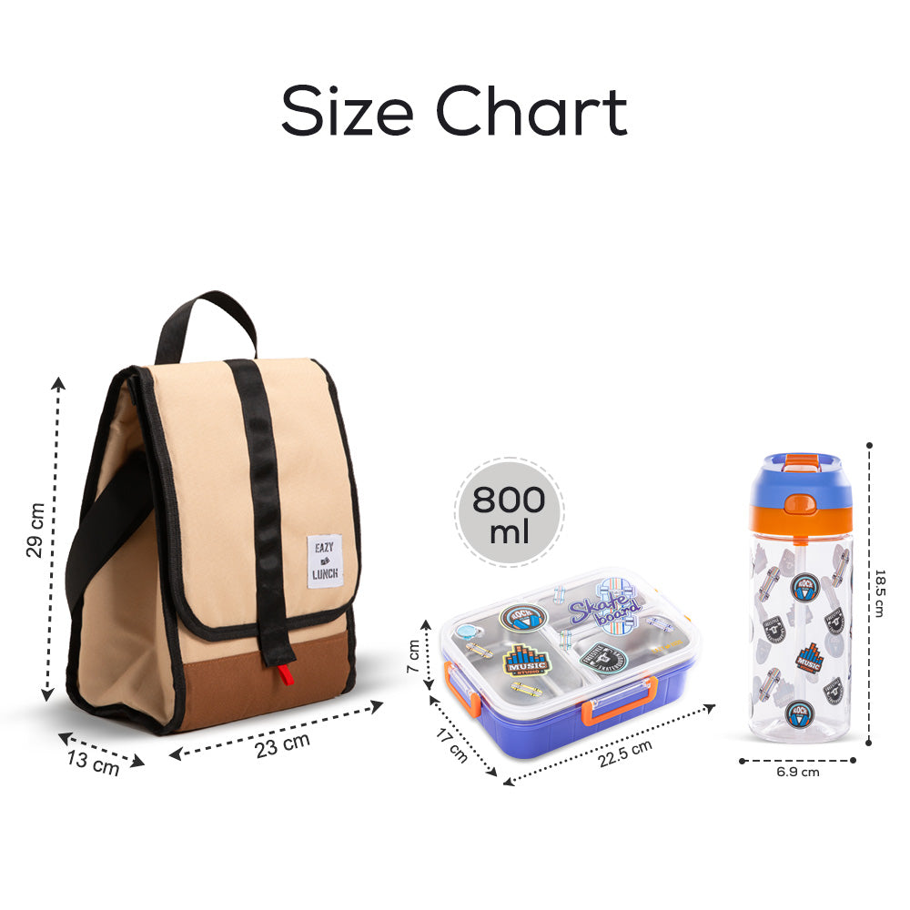 Eazy Kids 800ml Lunch Box with 500ml Water Bottle & Ivory Lunch Bag - Blue