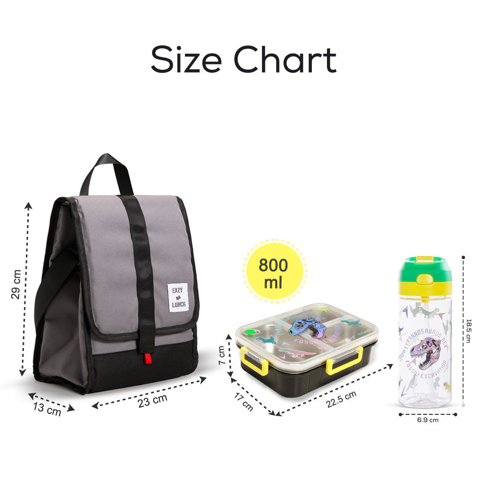Eazy Kids 800ml Lunch Box with 500ml Water Bottle & Grey Lunch Bag - Black & Yellow