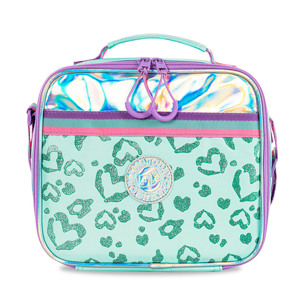 EAZY KIDS 17 inch School Bag Set of 4 w/4 Wheel Trolley, Lunch Bag and Pencil Pouch - Love Green