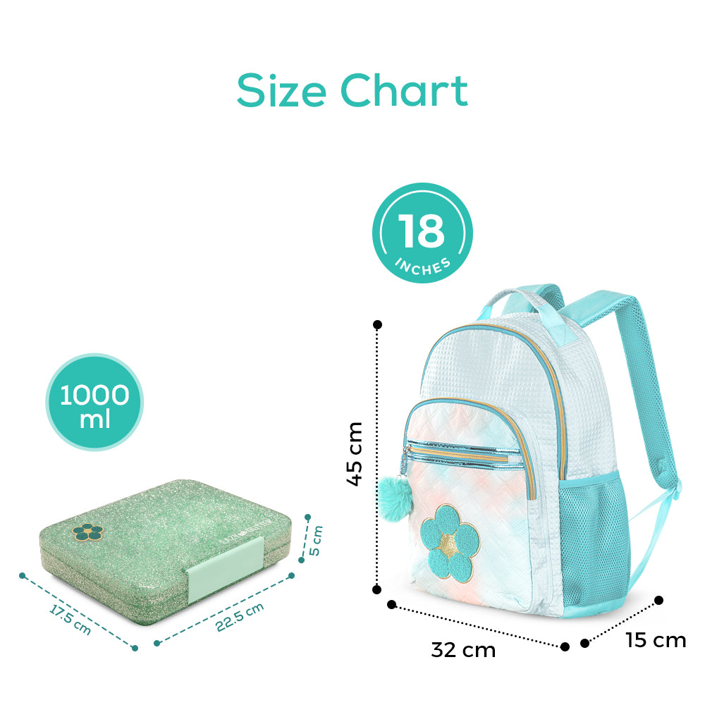 EAZY KIDS 18 inch Set of 6 Backpack w/ Water Bottle, Lunch Box, Lunch Bag and Pencil Case & BT Headset - Flora Green