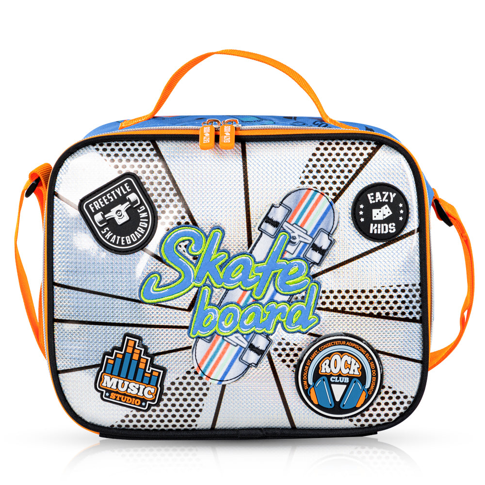 EAZY KIDS 17 inch Set of 4 Backpack w/Trolley, Lunch Bag and Pencil Case - Skate Board