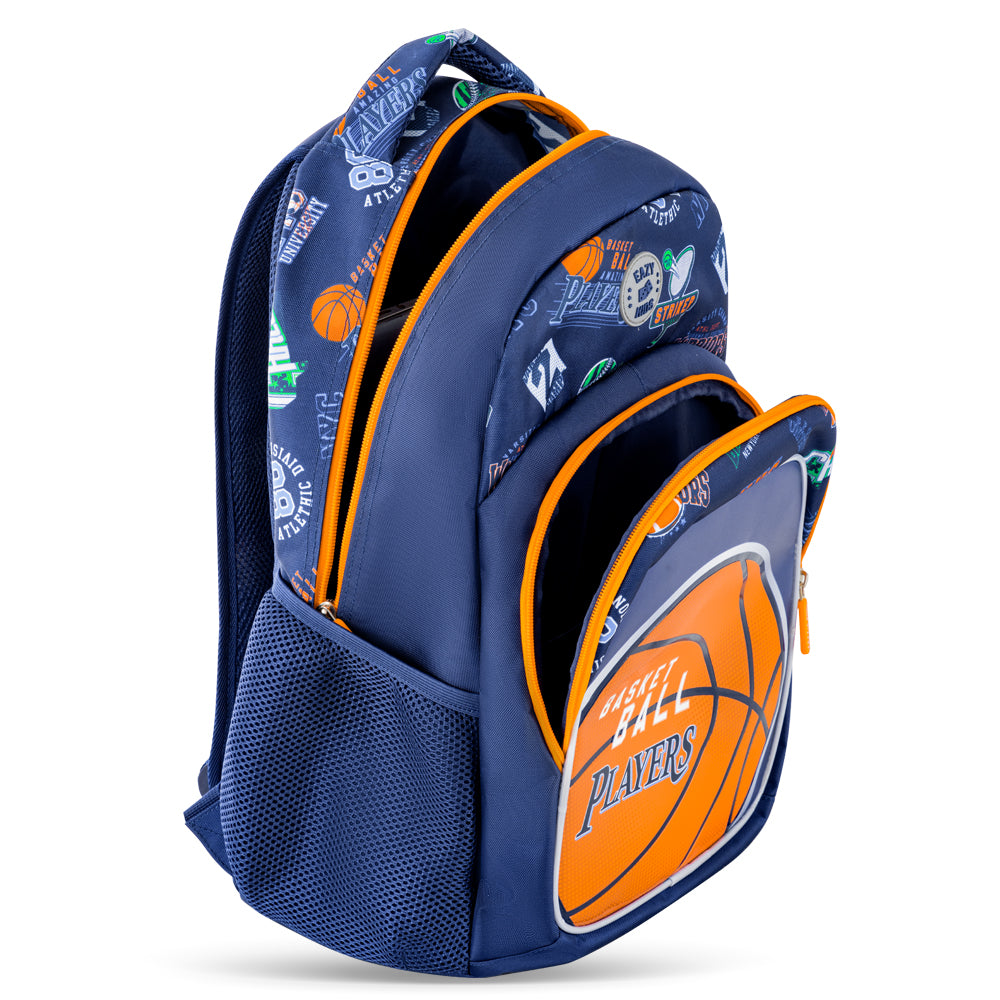 EAZY KIDS 18 inch Set of 4 Backpack w/4 Wheel Trolley, Lunch Bag and Pencil Case - Basket Ball