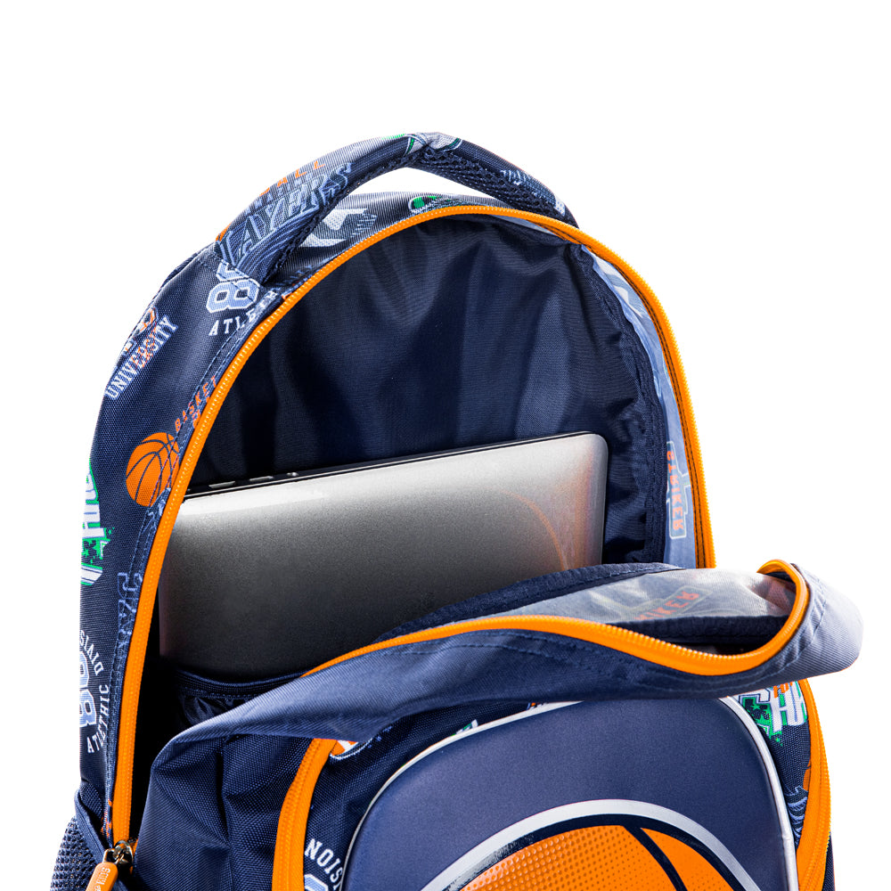 EAZY KIDS 18 inch Set of 4 Backpack w/4 Wheel Trolley, Lunch Bag and Pencil Case - Basket Ball