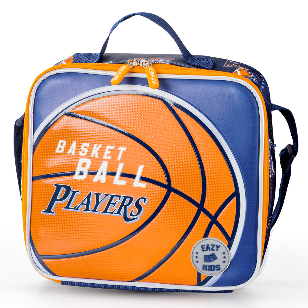 EAZY KIDS 18 inch Set of 4 Backpack w/4 Wheel Trolley, Lunch Bag and Pencil Case - Basket Ball