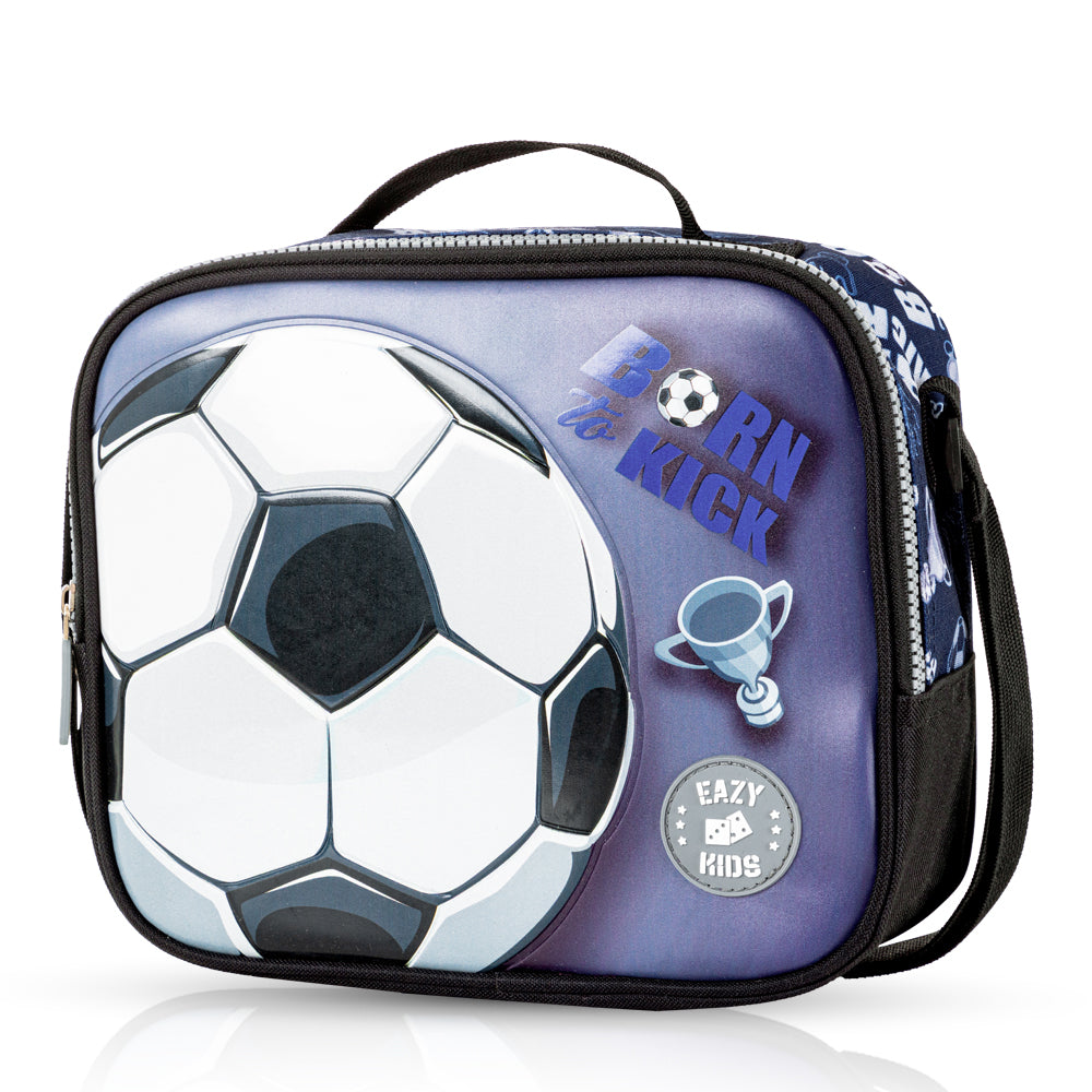 EAZY KIDS 18 inch Set of 4 Backpack w/4 Wheel Trolley, Lunch Bag and Pencil Case - Football