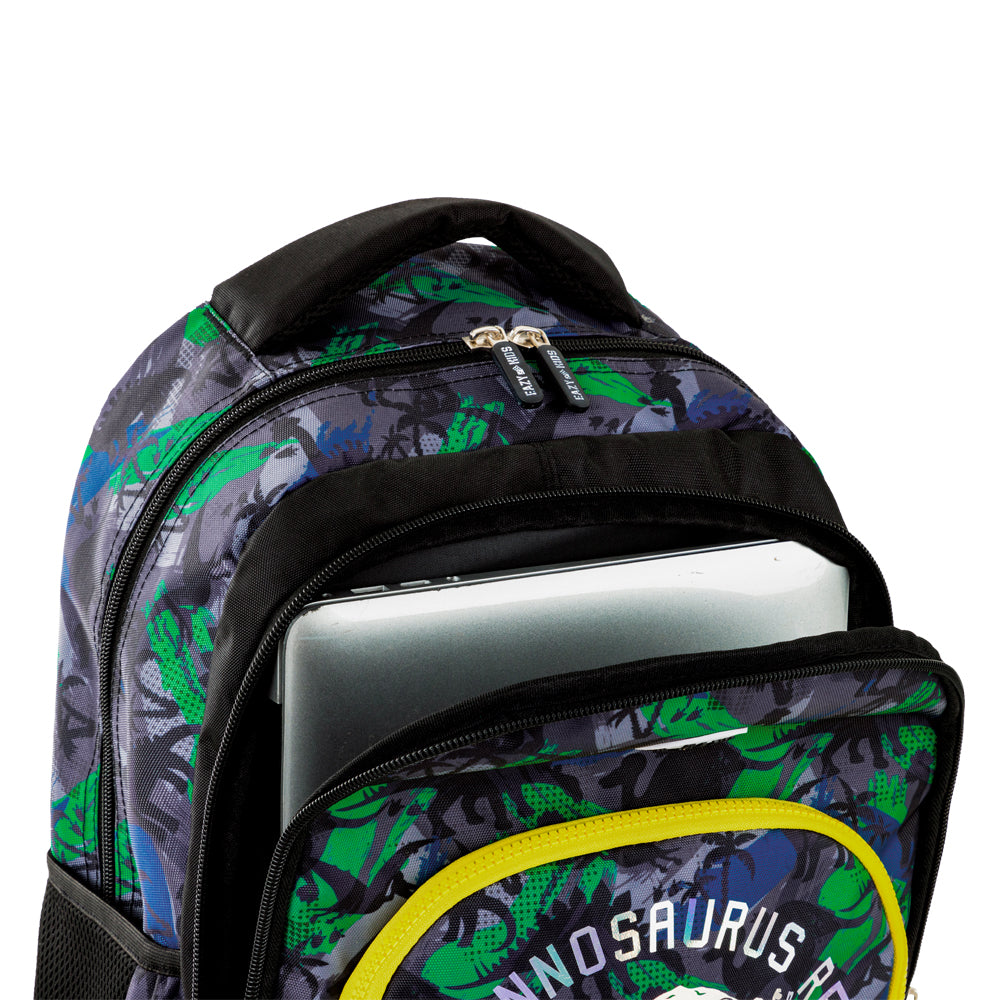 EAZY KIDS 17 inch Set of 4 Backpack w/4 Wheel Trolley, Lunch Bag and Pencil Case - T-Rex