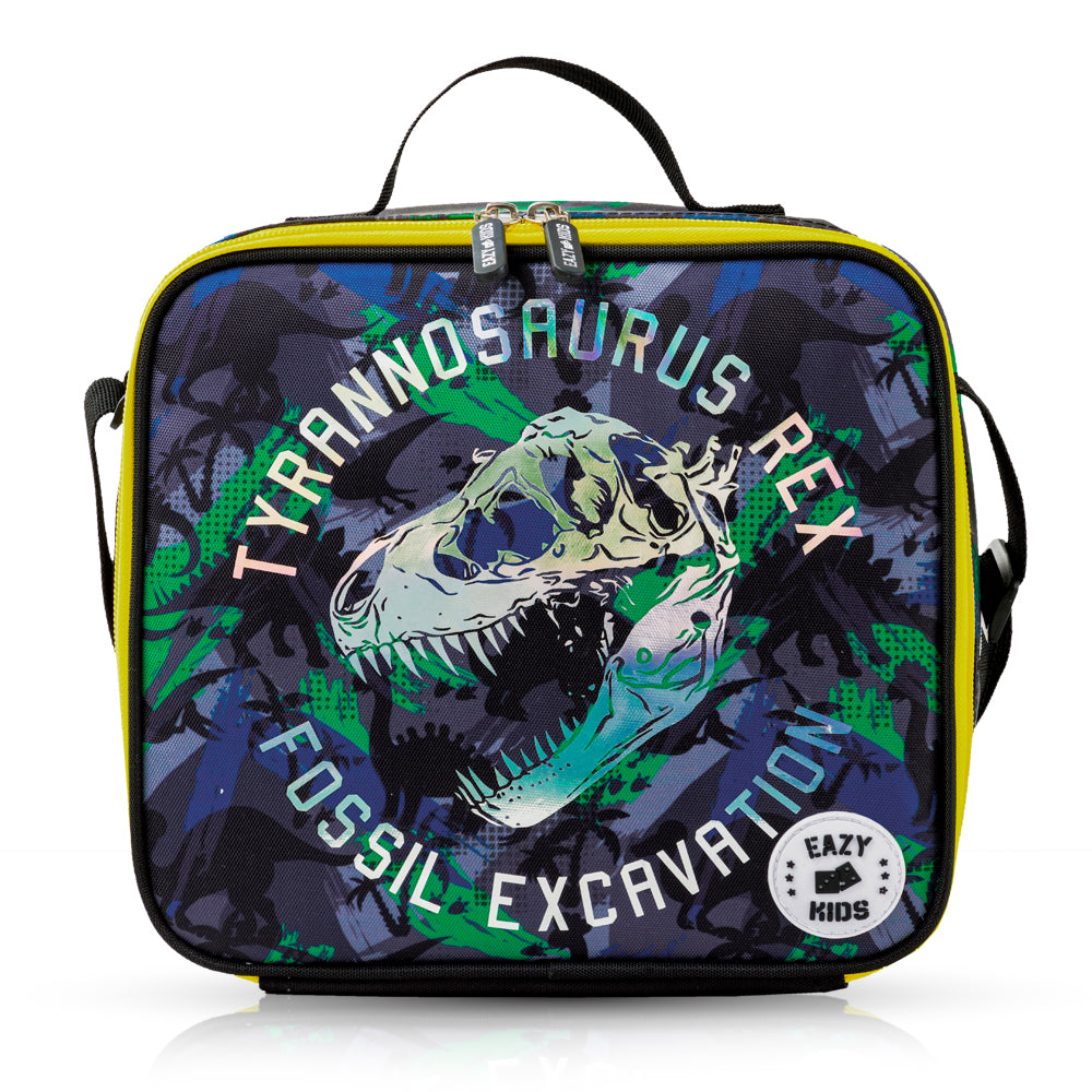 EAZY KIDS 17 inch Set of 4 Backpack w/4 Wheel Trolley, Lunch Bag and Pencil Case - T-Rex