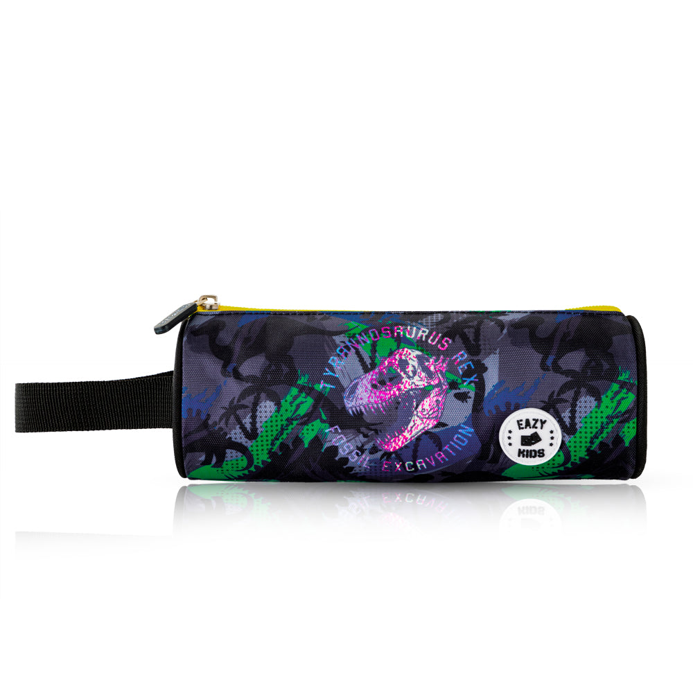 EAZY KIDS 17 inch Set of 4 Backpack w/4 Wheel Trolley, Lunch Bag and Pencil Case - T-Rex