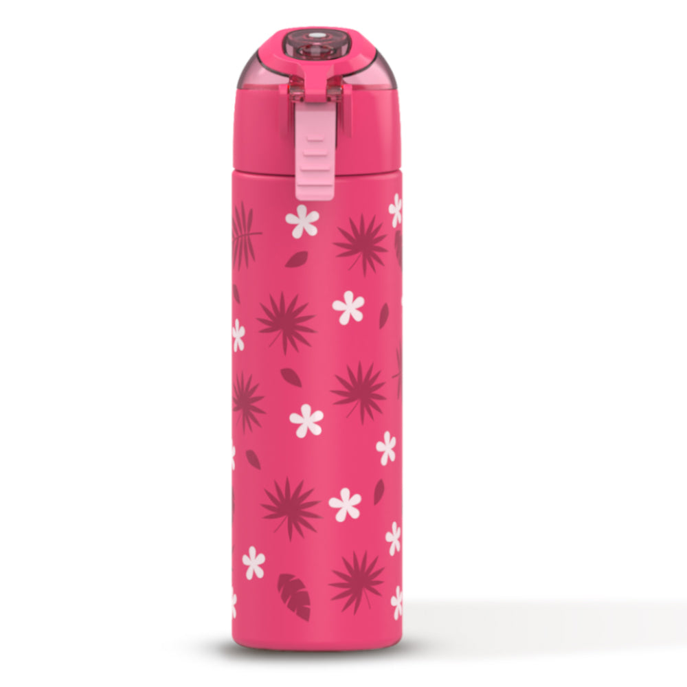 EAZY KIDS 17Inch Set of 4 School Bag with Stainless Steel 640ml Water Bottle, Lunch Bag and Pencil Case - Tropical Pink