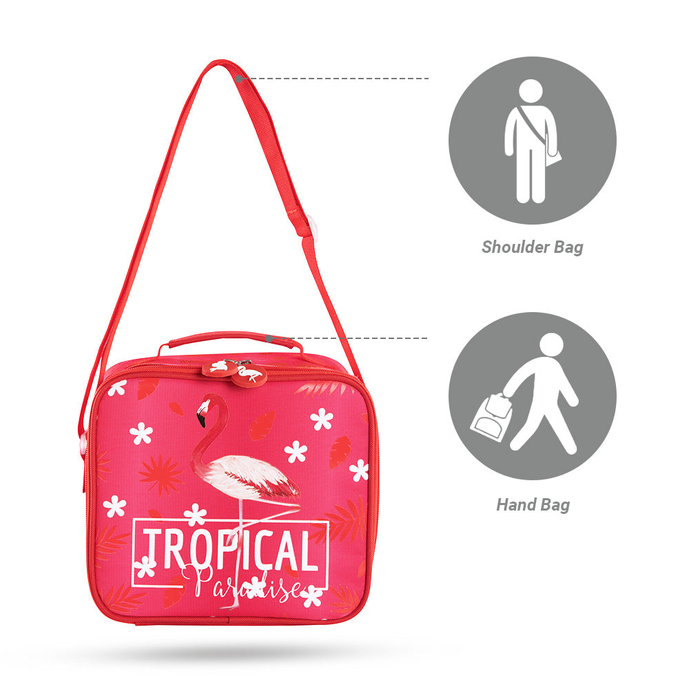 EAZY KIDS 17Inch Set of 4 School Bag with Tritan 420ml Water Bottle, Lunch Bag and Pencil Case - Tropical Pink