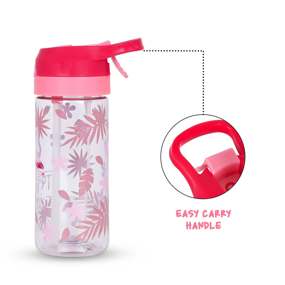 EAZY KIDS 17Inch Set of 4 School Bag with Tritan 420ml Water Bottle, Lunch Bag and Pencil Case - Tropical Pink