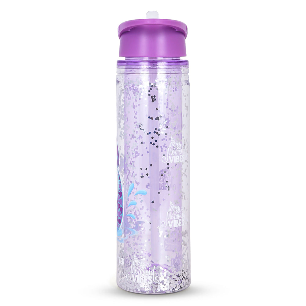 EAZY KIDS - 18 inch Set of 5 Trolley School Bag with Glitter Bento Box, Glitter 550ml Water Bottle, Lunch Bag & Pencil Case - Mermaid Purple