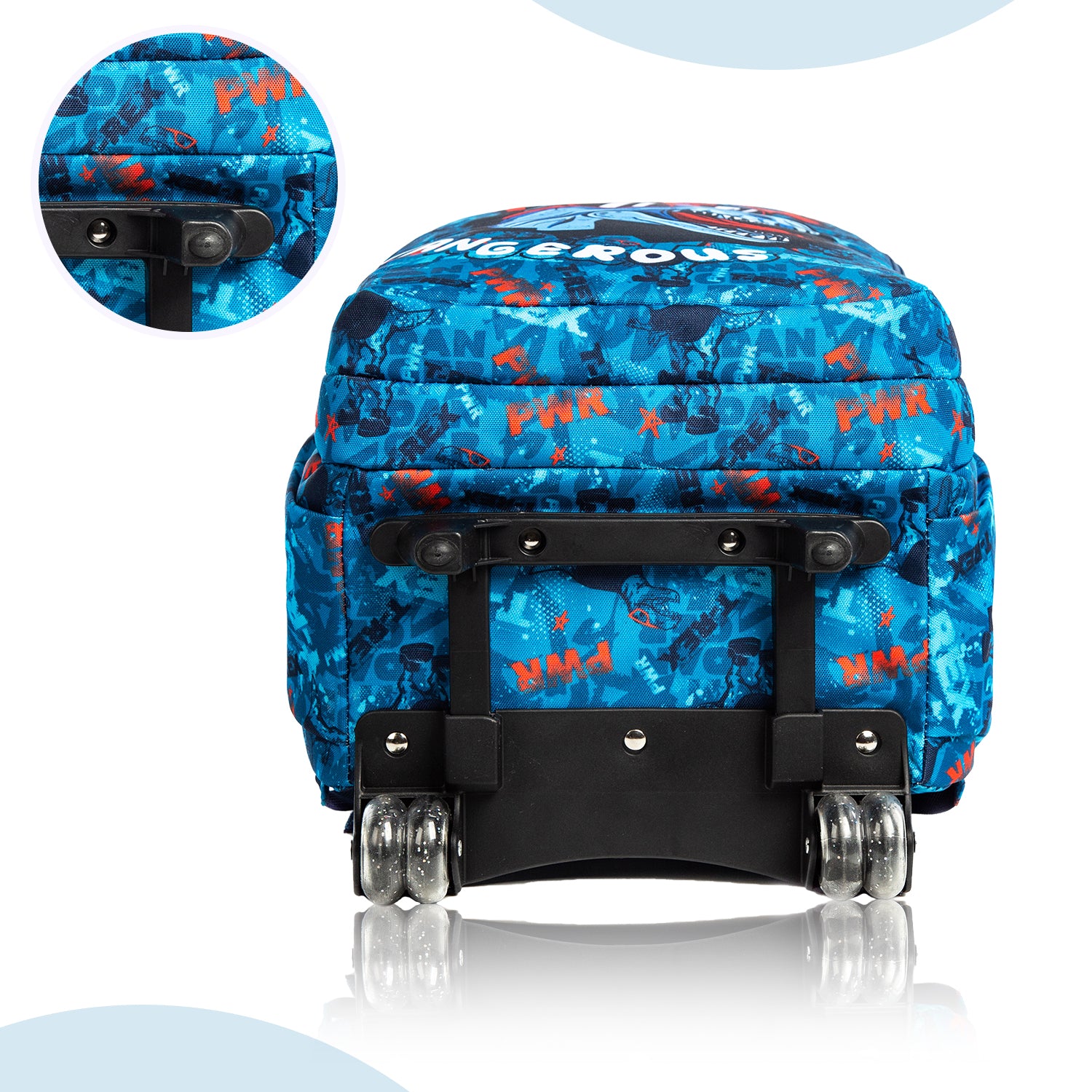 حقيبة مدرسية بعجلات من إيزي كيدز، مقاس 18 بوصة، مجموعة من 5 قطع، مع صندوق غداء بينتو، وزجاجة مياه تريتان سعة 420 مل، وحقيبة غداء، وحافظة أقلام - ديناصور تريكس - أزرق