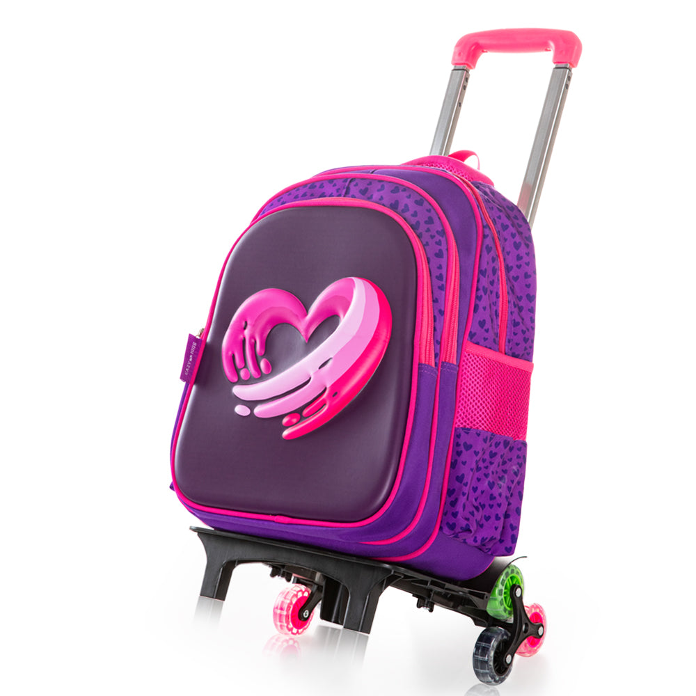 EAZY KIDS School Bag 16 inch w/Trolley - Love & Hugs Purple