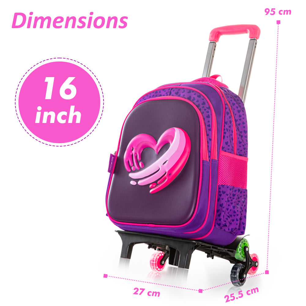 EAZY KIDS School Bag 16 inch w/Trolley - Love & Hugs Purple