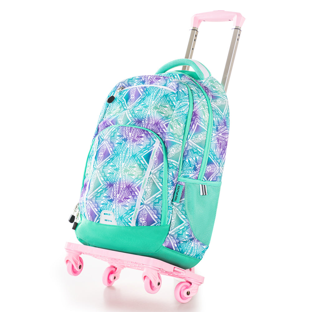 EAZY KIDS 18 inch School Bag w/4 Wheel Trolley - Geometrical Green