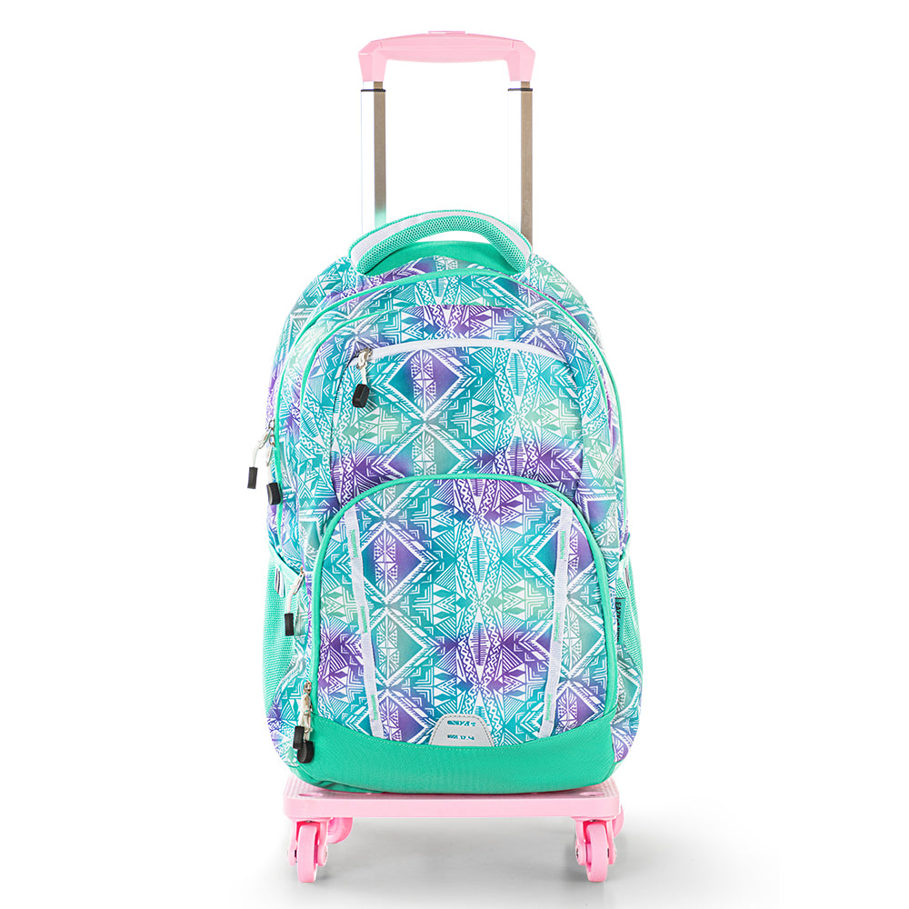 EAZY KIDS 18 inch School Bag w/4 Wheel Trolley - Geometrical Green