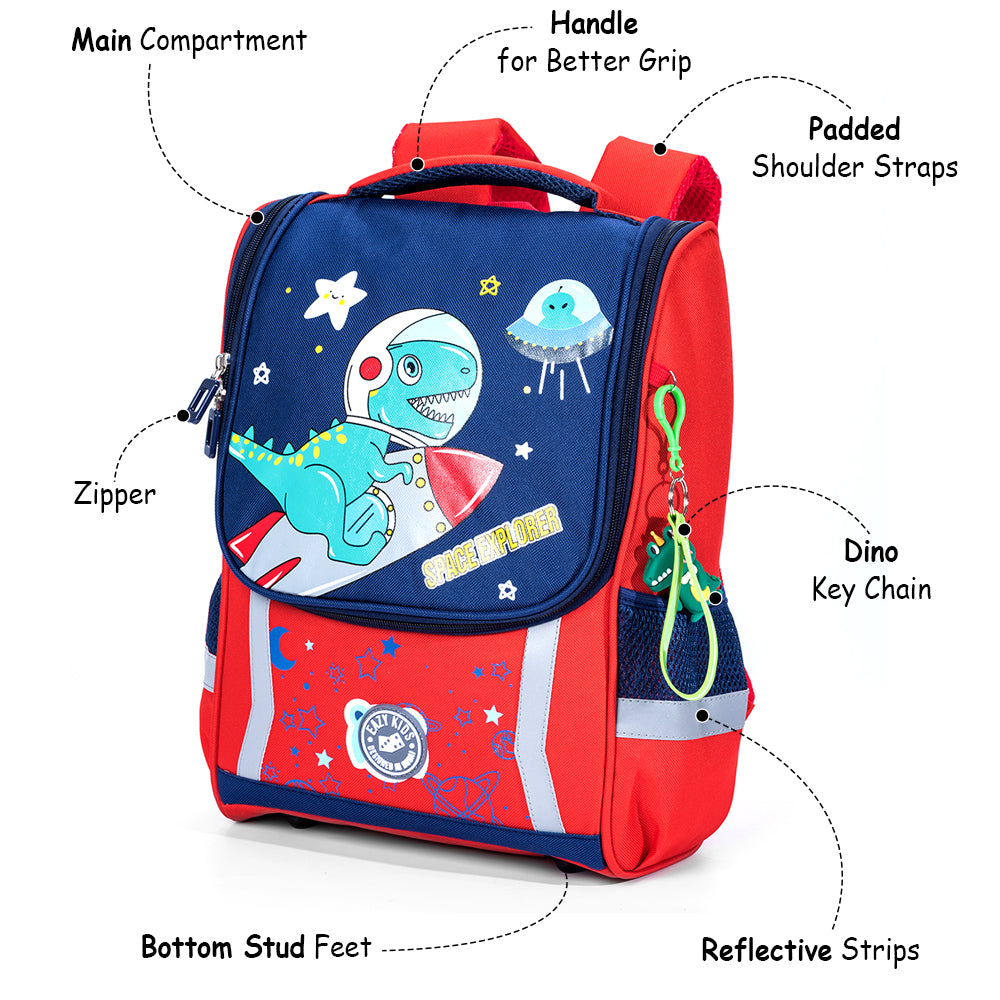 EAZY KIDS School Bag Dino in Space wt Trolley - Red