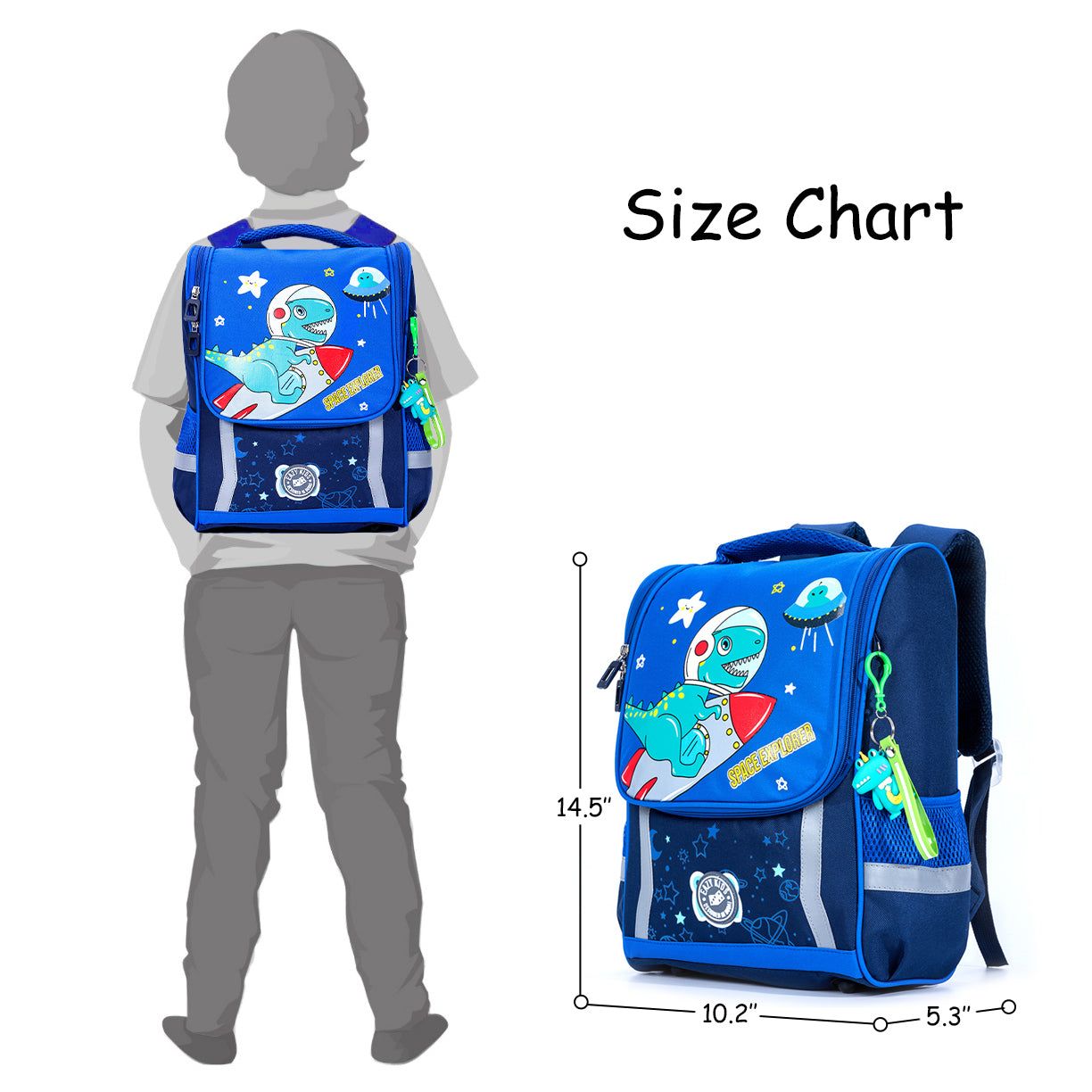EAZY KIDS School Bag Dino in Space wt Trolley - Blue