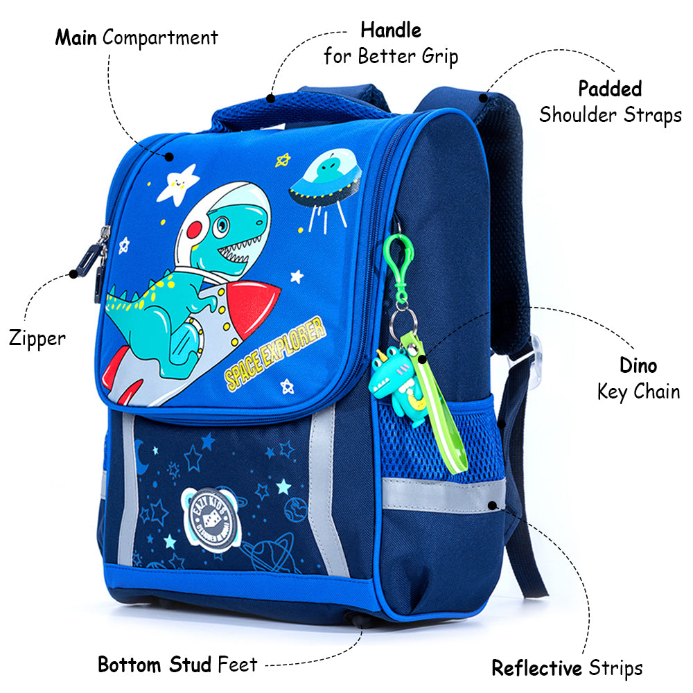 EAZY KIDS School Bag Dino in Space wt Trolley - Blue