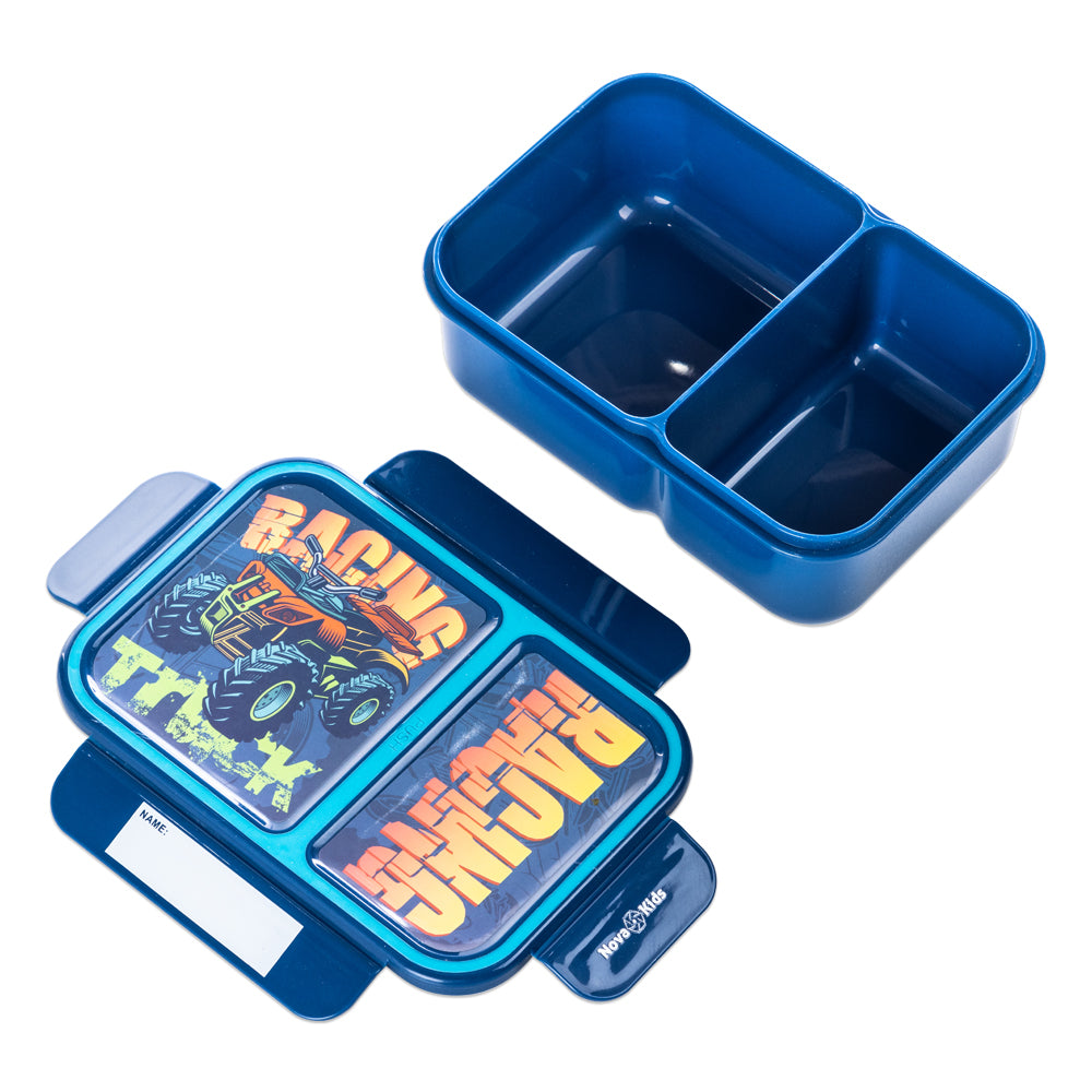 NOVA KIDS 2 Compartment Bento Lunch Box w/ Water Bottle - Racer Blue