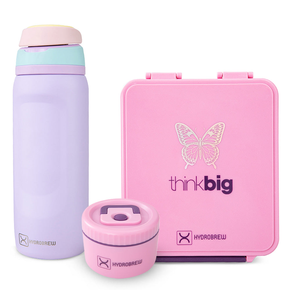 Hydrobrew Bento Lunch Box 1.74L w/ Steel Food Jar & Sip Switch Water Bottle 1000ml | Leakproof Meal Box – ThinkBig Pink