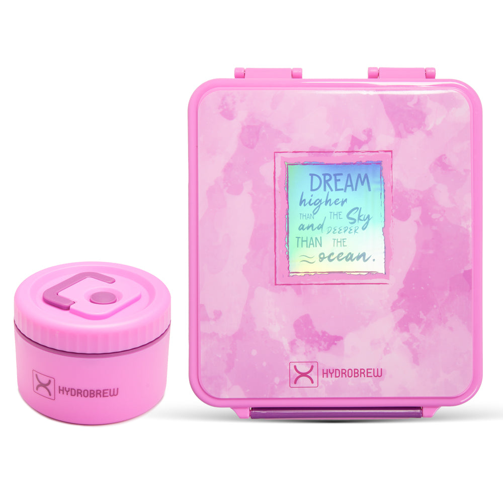 Hydrobrew Bento Lunch Box 1.74L w/ Steel Food Jar & Sip Switch Water Bottle 1000ml | Leakproof Meal Box – Dream Pink