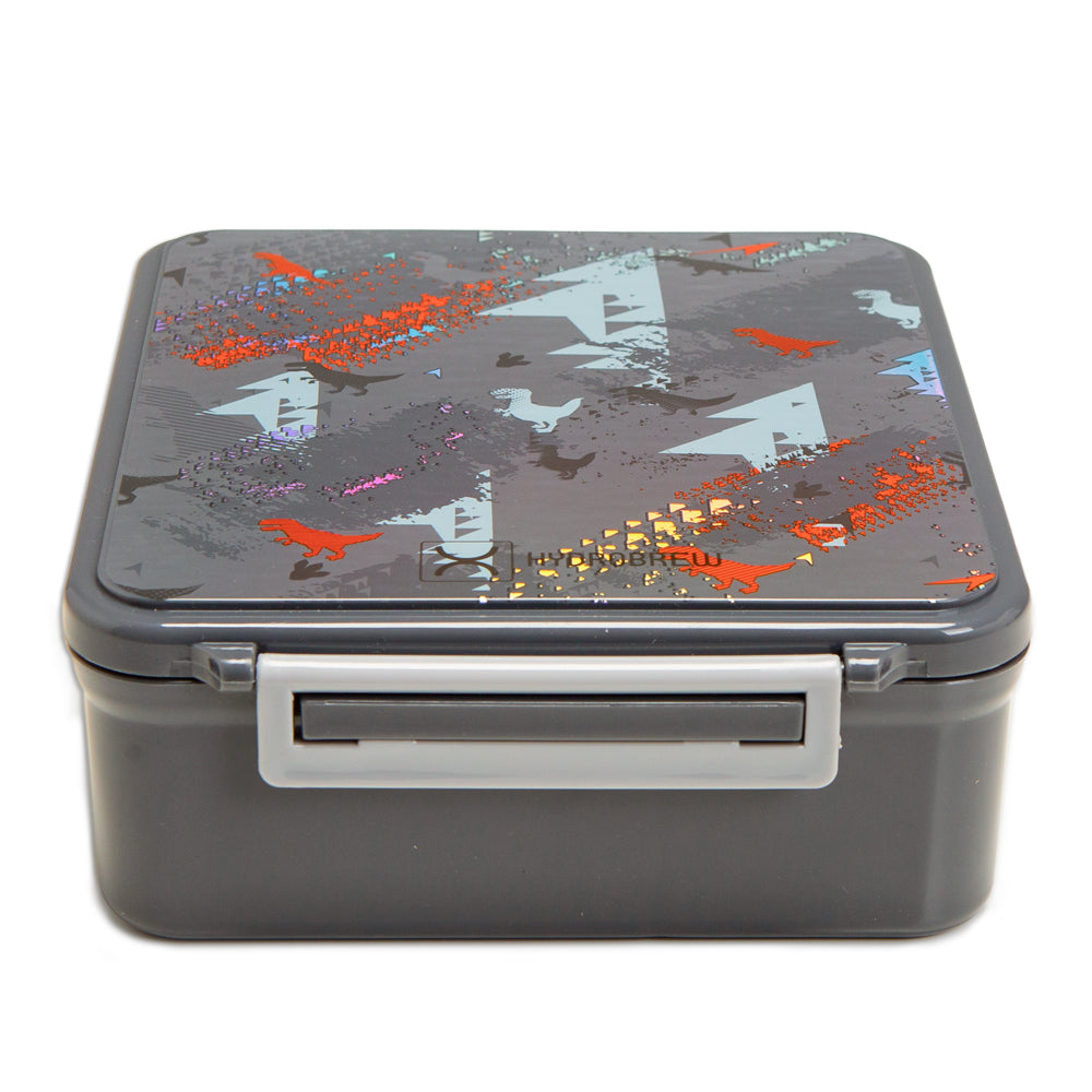 Hydrobrew Bento Lunch Box 1.74L w/ Steel Food Jar & Sip Switch Water Bottle 1000ml | Leakproof Meal Box – Dinosaurs Grey