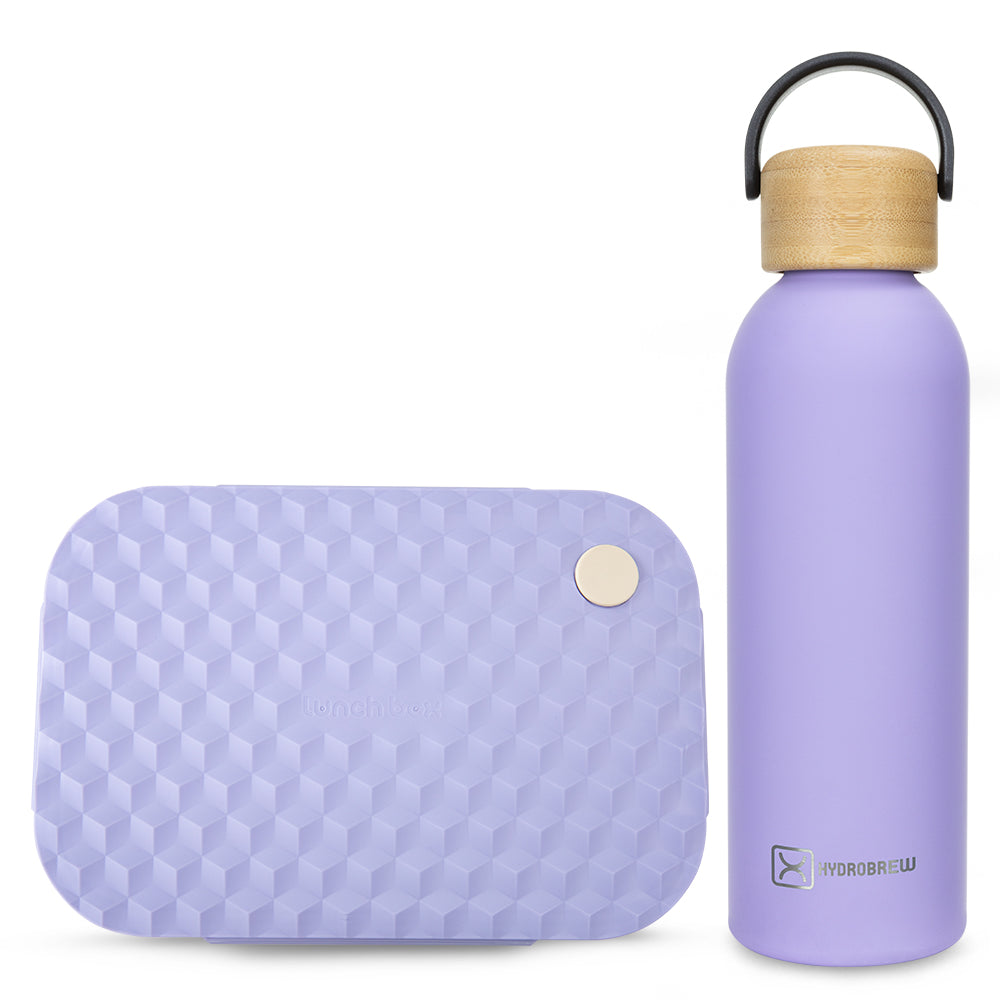 Hydrobrew Smart Serve Bento Lunch Box 1100ml & Double Wall Stainless Steel Water Bottle 500ml – Purple