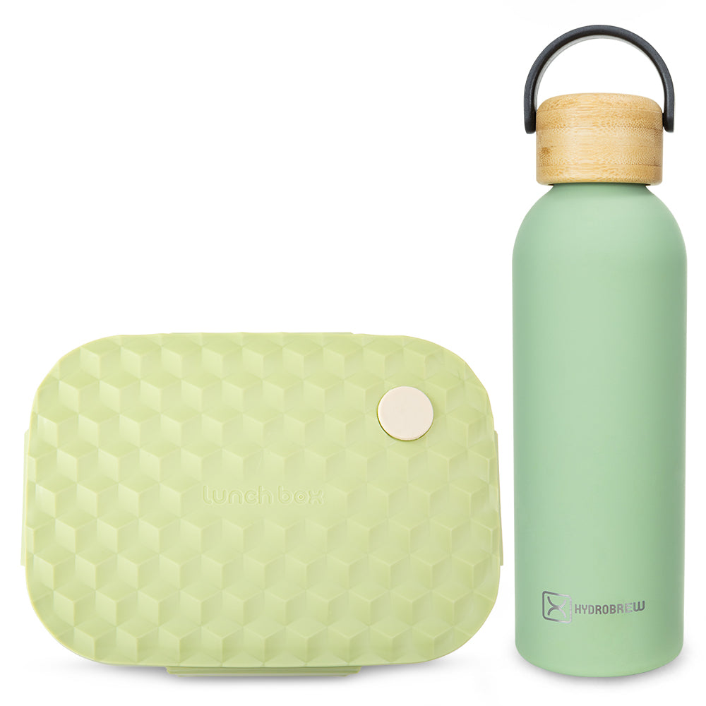 Hydrobrew Smart Serve 980ml Bento Lunch Box & Double Wall Stainless Steel Water Bottle 500ml – Sage Diamond