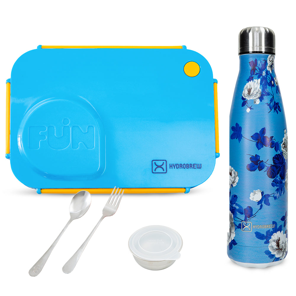 Hydrobrew Steel Core 4 Compartment Lunch Box w/ Double Wall Stainless Steel Water Bottle 500ml – Ocean Navy