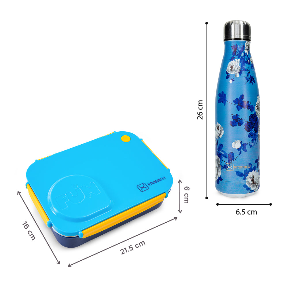 Hydrobrew Steel Core 4 Compartment Lunch Box w/ Double Wall Stainless Steel Water Bottle 500ml – Ocean Navy