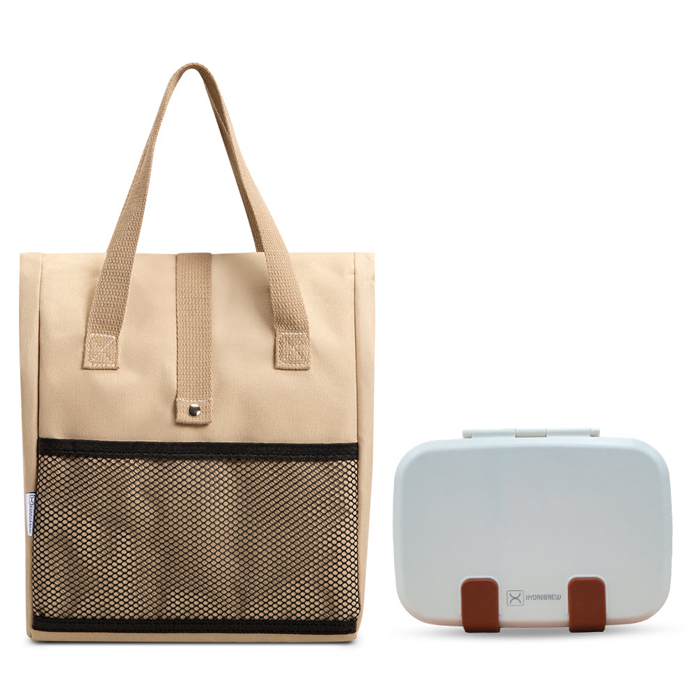 Hydrobrew Steel Core Bento Lunch Box 839ml w/ Lunch Bag | Stainless Steel 2 Compartment Meal Box – Ivory Terracotta