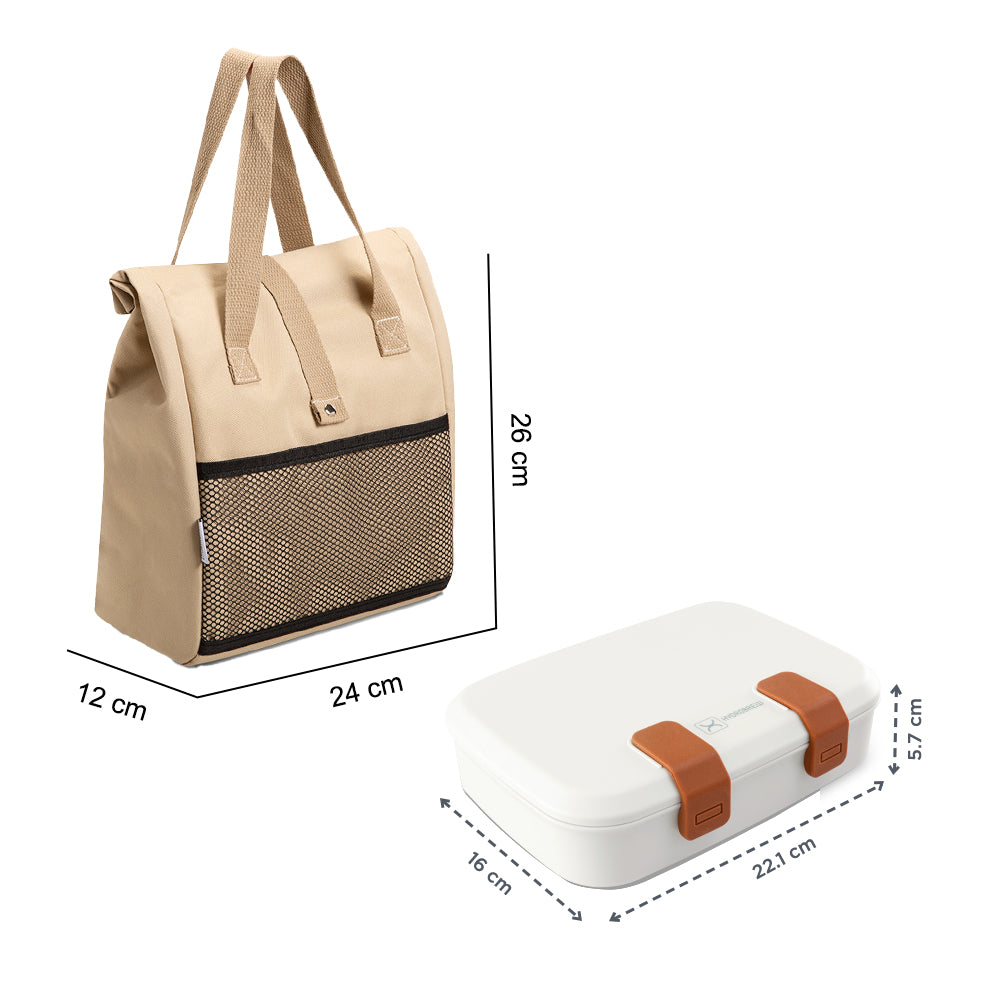 Hydrobrew Steel Core Bento Lunch Box 839ml w/ Lunch Bag | Stainless Steel 2 Compartment Meal Box – Ivory Terracotta