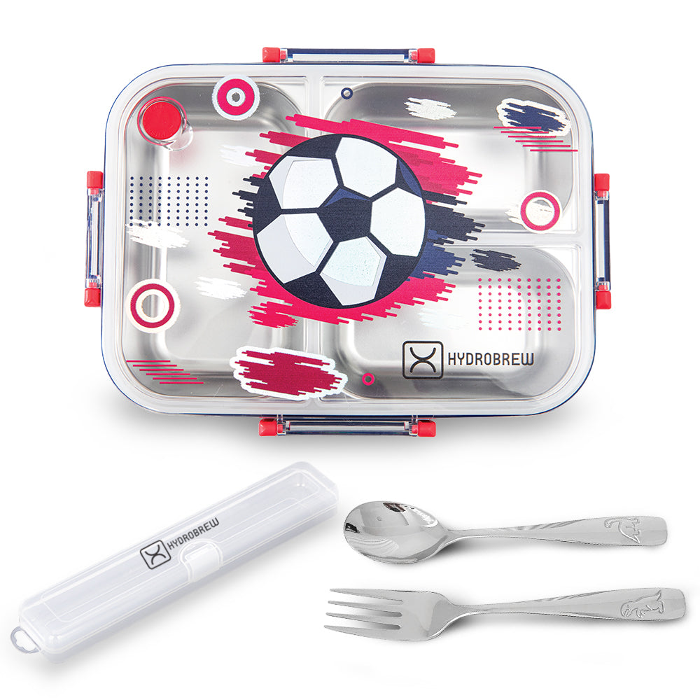 Hydrobrew Steel Core 3 Compartment Lunch Box w/ Stainless Steel Cutlery Set – Champion Navy