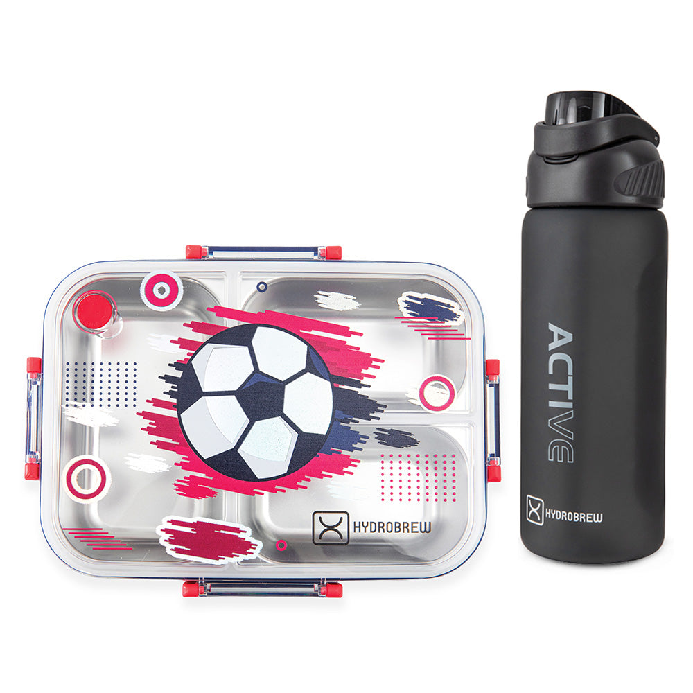 Hydrobrew Steel Core Bento Lunch Box 750ml w/ Sip Switch Tritan Water Bottle 1000ml | Leakproof 3 Compartment Meal Box – Champion navy