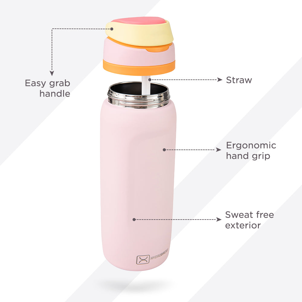 Hydrobrew Steel Core Lunch Box 750ml w/ Food Jar & Sip Switch Water Bottle 1000ml | Stainless Steel Leakproof Meal Box – Pink Sorbet