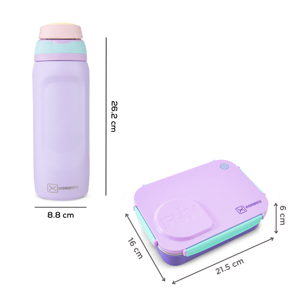 Hydrobrew Steel Core Lunch Box 750ml w/ Food Jar & Sip Switch Water Bottle 1000ml | Stainless Steel Leakproof Meal Box – Berry Cream
