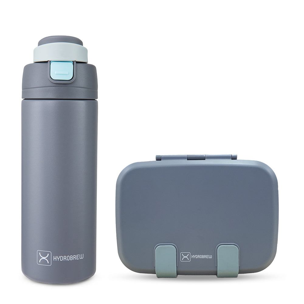 Hydrobrew Steel Core Bento Lunch Box 839ml w/ SipSwitch Insulated Water Bottle 720ml | Stainless Steel Leakproof Meal Box – Graphite