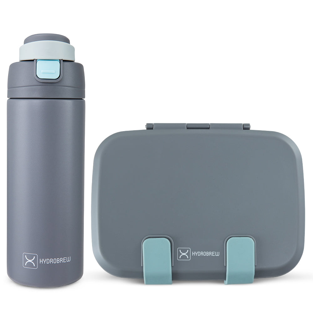 Hydrobrew Steel Core Bento Lunch Box 839ml w/ SipSwitch Insulated Water Bottle 720ml | Stainless Steel Leakproof Meal Box – Graphite