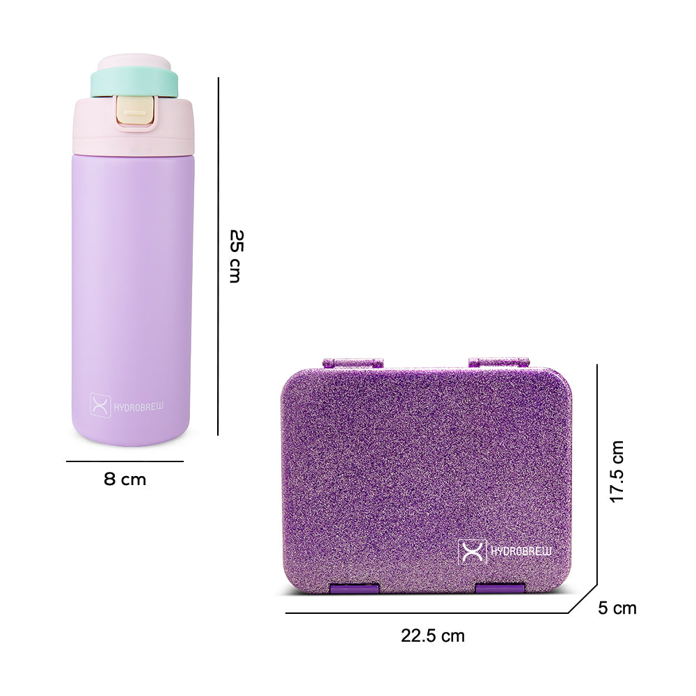 Hydrobrew Sparkle Bento Lunch Box w/ SipSwitch Insulated Water Bottle 720ml | Tritan Leakproof Meal Box – Berry