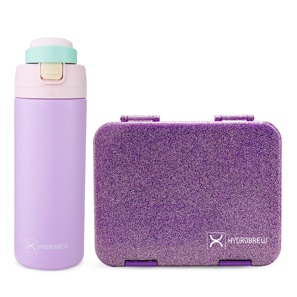 Hydrobrew Sparkle Bento Lunch Box w/ SipSwitch Insulated Water Bottle 720ml | Tritan Leakproof Meal Box – Berry