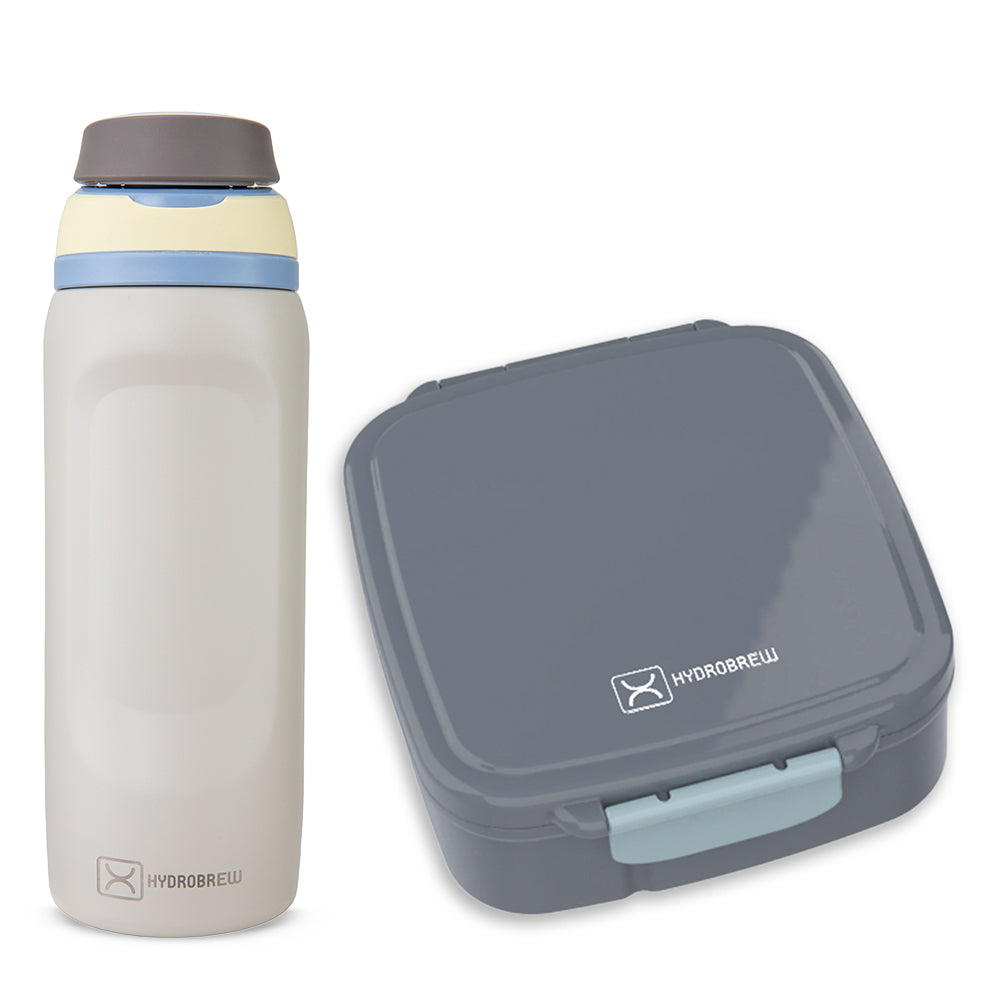 Hydrobrew Mega Flex Bento Lunch Box 1864ml w/ Sip Switch Water Bottle 1000ml | Leakproof Meal Box w/ Steel Jar – Graphite